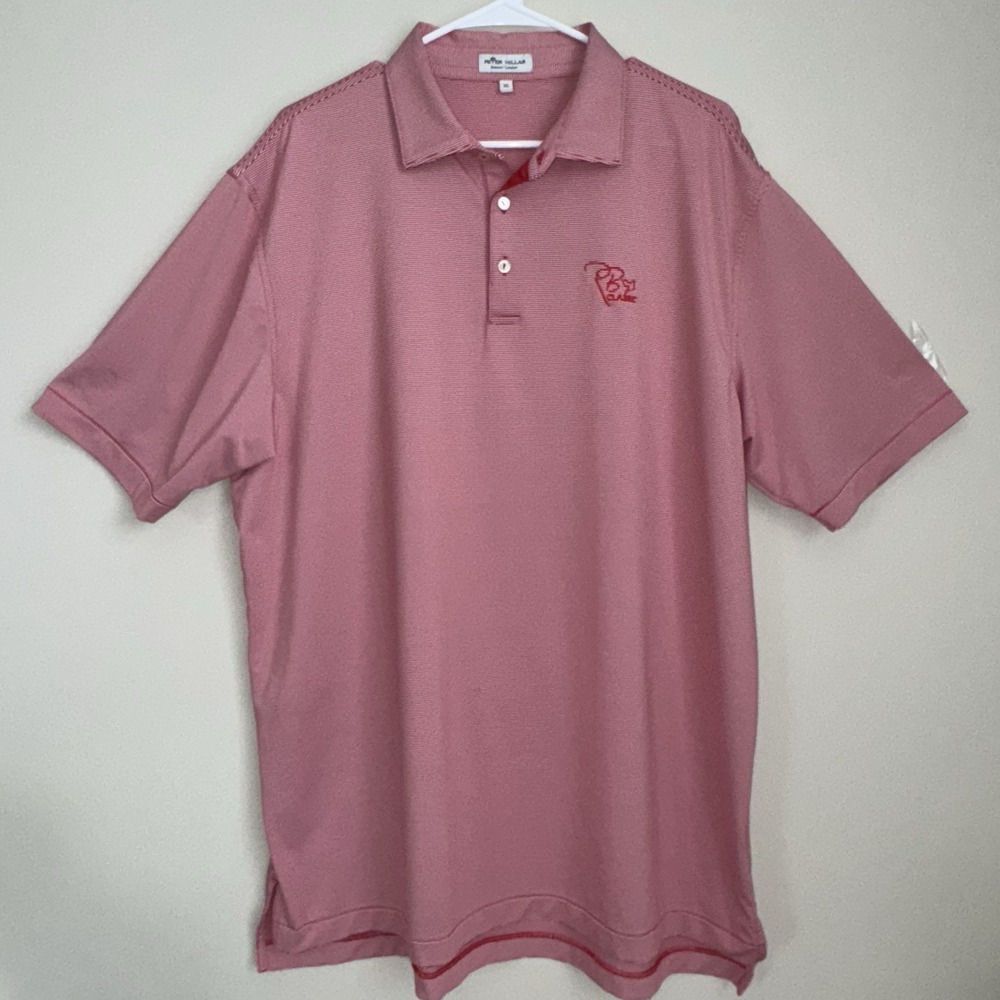 Peter Millar Summer Comfort Golf Polo Short Sleeve Collar Red Stripe Men XL Logo